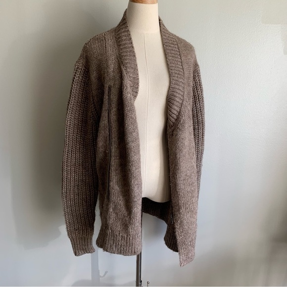 All Saints alpaca wool zip front wrap chunky knit cardigan beige size small - Picture 3 of 8